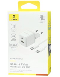 Сетевое зар. устр. Baseus Palm Fast Charger 1USB/1C 20W кабель Т-С на Т-С(P10111608213-01) белое