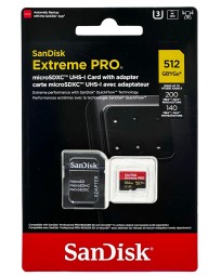 micro SDXC карта памяти SanDisk 512GB Cl10 Extreme Pro A2 V30 UHS-I U3 (200 Mb/s) + SD адаптер