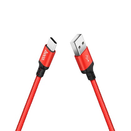 Usb Кабель-зарядка Type-C Hoco X14 Times speed 3A 2м в тканевой оплётке красный