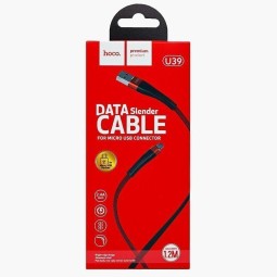 Usb Кабель-зарядка Micro Hoco U39 Slender 2.4A 1.2м плоский в нейлоновой оплётке красно-чёрный