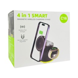 Беспроводное зарядное устройство 3в1 Magnetic Wireless C16 15W с подсветкой черное