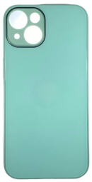 Чехол-накладка для i-Phone 14 силикон (стеклянная крышка) бирюзовая