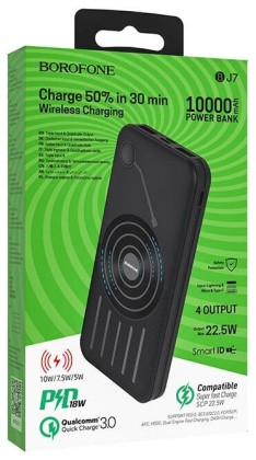 Powerbank с беспроводной зарядкой Borofone BJ7 10000mAh 2USB черный