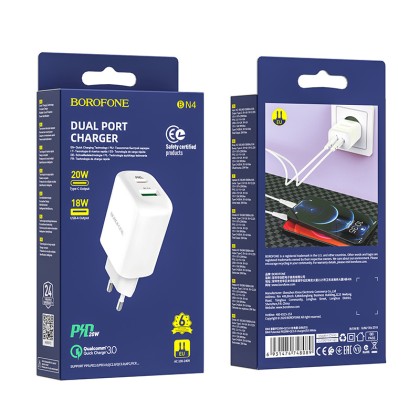 Сетевое зар. устр. Borofone BN4 1USB 18W 1C 20W белое