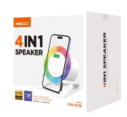 Bluetooth колонка с беспроводной зарядкой и RGB подсветкой Recci RSK-W28 белая
