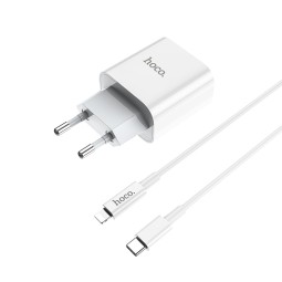 Сетевое зар. устр. Hoco C76A Pro с кабелем Type-c to IP 30W белое