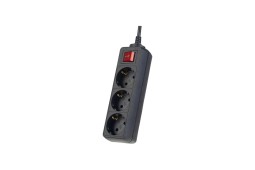 Perfeo сетевой удлинитель с кнопкой "POWERMATE", 3,0м, 3 розетки, черный (PF-PM-3/3,0-B)