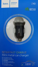 Автомобильное заряд. устр. Hoco Z43 1USB QC3.0 3A 18W черное
