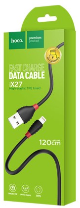 Usb Кабель-зарядка Lightning Hoco X27 Excellent Charge 2.4A 1.2м силиконовый чёрный