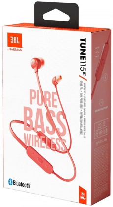 Беспроводные наушники для спорта JBL T115BT BT4.2/160mAh/8ч коралловые