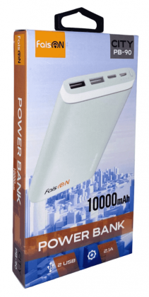 Powerbank Faison PB-90 City 10000mAh 2USB 2.1A белый