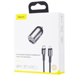 Автомобильное заряд. устр. Baseus Tiny Star Mini 1C кабель Lightning 30W (TZVCHX-0G) серое