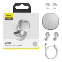 Мобильная Bluetooth-гарнитура TWS Baseus Encok WM01 BT5.0/60mAh (300mAh)/6ч (NGWM01-02) белая
