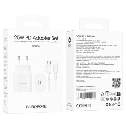 Сетевое зар. устр. Borofone BA82A с кабелем Type-C на Type-C 1C 25W 3A белое