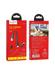 Usb Кабель-зарядка Type-C Hoco U87 Cool на Lightning/Type-C 2.4A 0.2м плоский силиконовый черный