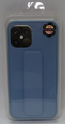 Накладка для i-Phone 12 Pro Max 6.7" кожаная с держателем для руки голубая
