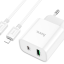 Сетевое зар. устр. Hoco C80A Plus с шнуром Type-C на Lightning 1USB/1С PD3.0/QC3.0 3A 20W белое