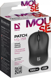 Мышь проводная Defender MS-759 Patch USB/DPI 1000/3 кнопки/1.1м черная