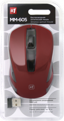 Мышь беспроводная Defender MM-605 USB/DPI 1200/3 кнопки/2AAA красная