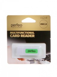 Картридер USB2.0 MicroSD/SD/MMC/MS/M2 Perfeo (PF-VI-R021) бело-зеленый