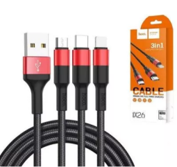 Usb Кабель-зарядка Hoco X26 3в1 Micro/Lightning/Type-C 1м черный