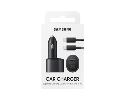 Автомобильное заряд. устр. Samsung с шнуром Type-C на Type-C 1USB/1C 15W&45W (High Copy) черный