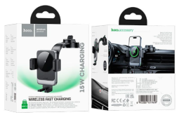 Держатель c беспроводной зарядкой на торпеду Hoco HW14 15W с зажимом черный