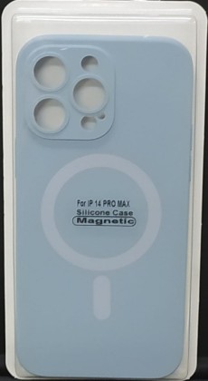 Накладка для i-Phone 14 Pro Max 6.7" Magsafe силикон серо-голубая