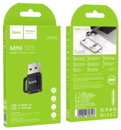 Переходник Hoco UA31D USB (папа) на USB-C (мама) черный