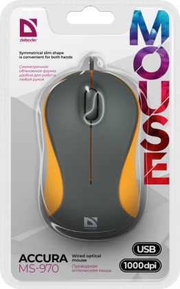 Мышь проводная Defender MS-970 Accura USB/DPI 1000/3 кнопки/1.5м серо-оранжевая