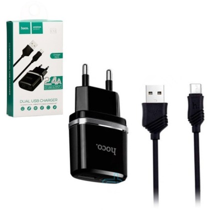 Сетевое зар. устр. Hoco C12 2USB Micro 2.4A черное