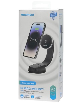 Держатель в автомобиль на торпеду c Magsafe Momax Q.Mag Mount 5 15W черный