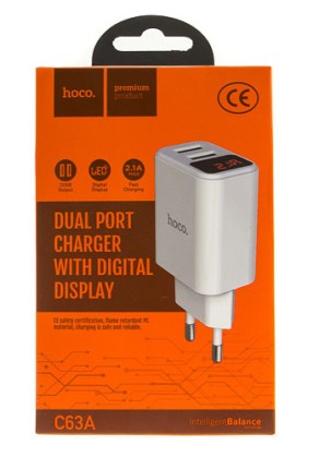 Сетевое зар. устр. Hoco C63A 2USB Display 2.1A белое