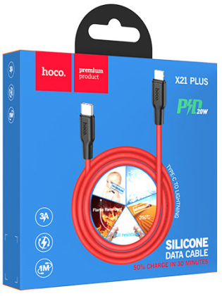 Usb Кабель-зарядка Type-C на Lightning Hoco X21 Plus Silicone 3A 20W 1м силиконовый красный