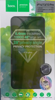 Защитное стекло для i-Phone 14/13/13 Pro 6.1" Hoco A34 Plus Антишпион чёрное