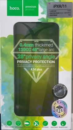 Защитное стекло для i-Phone 11/XR 6.1" Hoco A34 Plus Антишпион чёрное