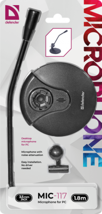 Микрофон настольный для компьютера Defender Mic-117 длина провода 1.8м черный