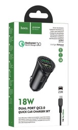 Автомобильное заряд. устр. Hoco Z39 с шнуром Micro 2USB 18W 3A QC3.0 черное