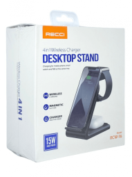 Беспроводное зарядное устройство Recci RCW-16 4в1 для Phone/Watch/Pods 5W/7.5W/10W/15W черное