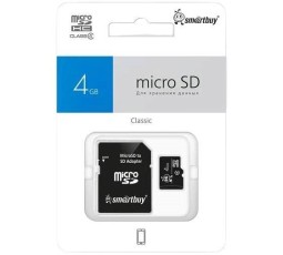 micro SDHC карта памяти Smartbuy 4GB  Class 4 (с адаптером SD)