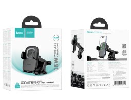 Держатель c беспроводной зарядкой на торпеду Hoco HW32 15W с зажимом черный