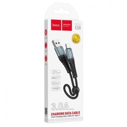 Usb Кабель-зарядка Type-C Hoco X38 3A Cool charging 25см в нейлоновой оплетке черный
