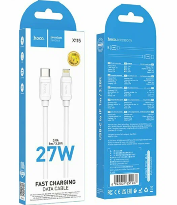 Usb Кабель-зарядка Type-C на Lightning Hoco X115 27W 1м силиконовый белый