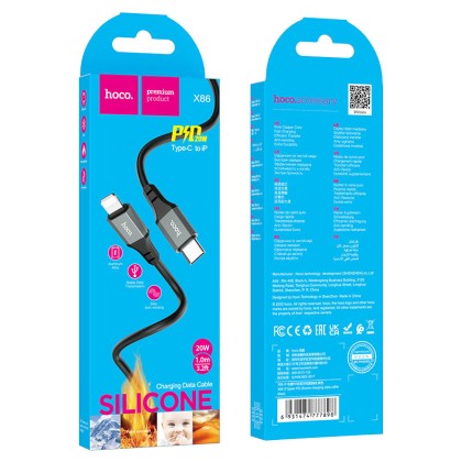 Usb Кабель-зарядка Type-C на Lightning Hoco X86 20W 1м силиконовый черный