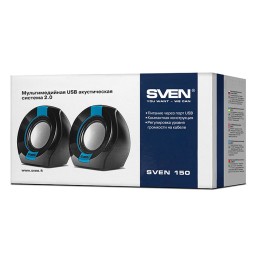 Акустическая система 2.0 Sven 150, мощность 5Вт, USB, чёрно-синяя
