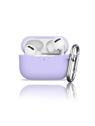 Силиконовый чехол для AirPods Pro c карабином сиреневый
