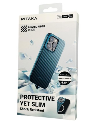 Накладка для i-Phone 15 Pro 6.1" Pitaka MagEZ Case Pro 4  Protective Yet Slim синий, кевлар(арамид)