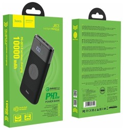 Powerbank с беспроводной зарядкой Hoco J63 10000mAh 1USB/1C/Qi 3A/18W/10W с дисплеем черный