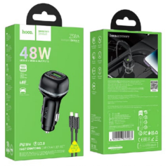 Автомобильное заряд. устр. Hoco Z54A с шнуром Type-C на Type-C 1USB/1C 18W/30W серый