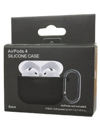 Силиконовый чехол для AirPods 4 с карабином черный